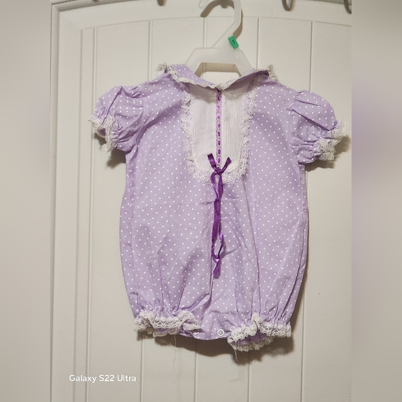 Purple Polka Dot Baby Romper - Picture 1 of 9